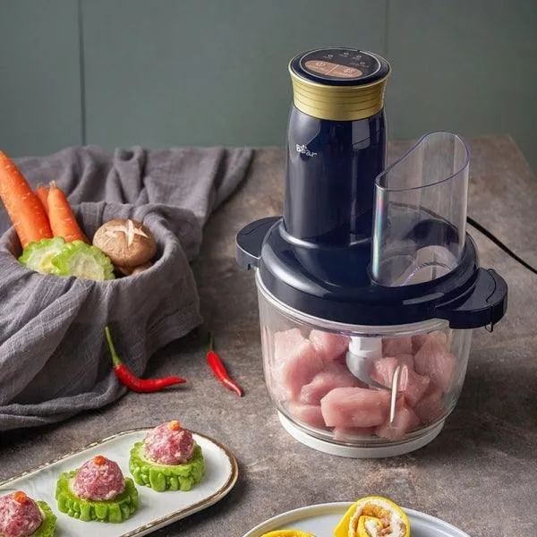 Bear QSJ-B03R2 Electric Meat Grinder & Food Chopper | 2L | 300W | Auto-Clean | Glass Bowl | 120V