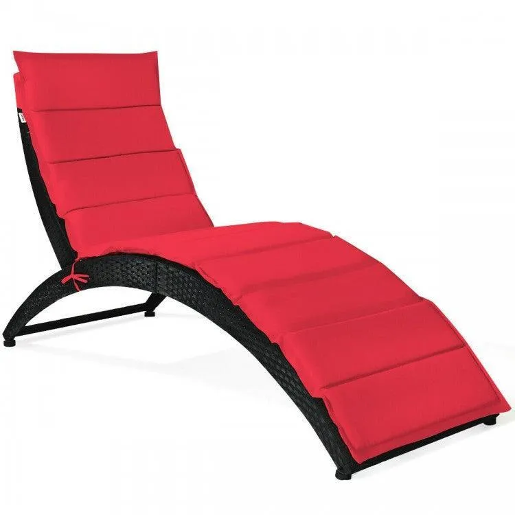 Folding Patio Rattan HW6,Portable Lounge Chair Chaise with Cushion