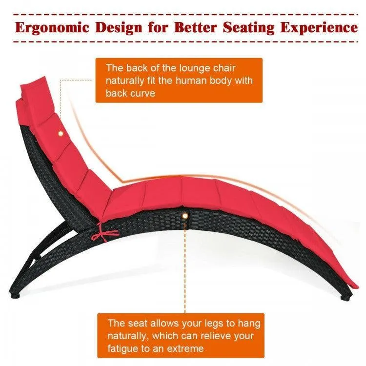 Folding Patio Rattan HW6,Portable Lounge Chair Chaise with Cushion