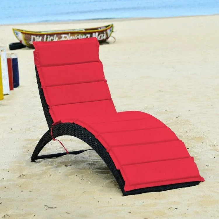 Folding Patio Rattan HW6,Portable Lounge Chair Chaise with Cushion