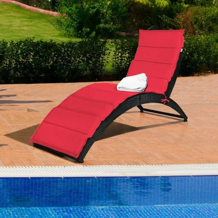 Folding Patio Rattan HW6,Portable Lounge Chair Chaise with Cushion
