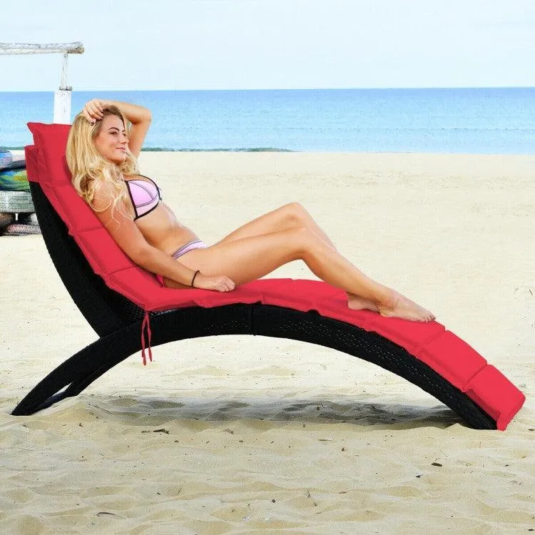 Folding Patio Rattan HW6,Portable Lounge Chair Chaise with Cushion
