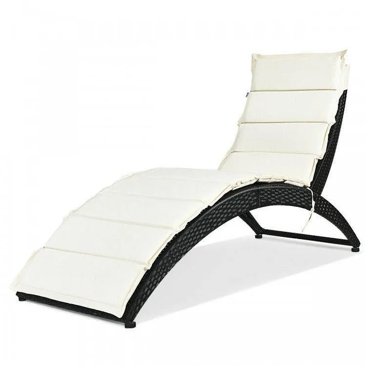 Folding Patio Rattan HW6,Portable Lounge Chair Chaise with Cushion