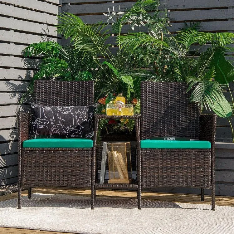 Patio Rattan Wicker Conversation Set Sofa HW63233RE with Cushioned Loveseat Glass Table