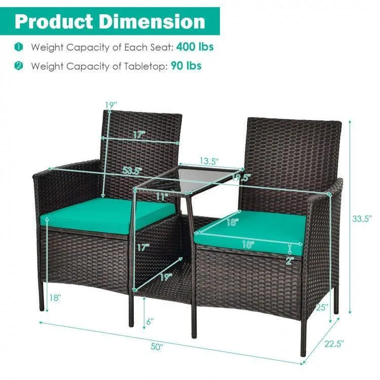 Patio Rattan Wicker Conversation Set Sofa HW63233RE with Cushioned Loveseat Glass Table