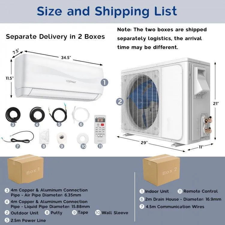 Costway Air Conditioner FP10302US, 12000BTU 208-230V Ductless with Heater