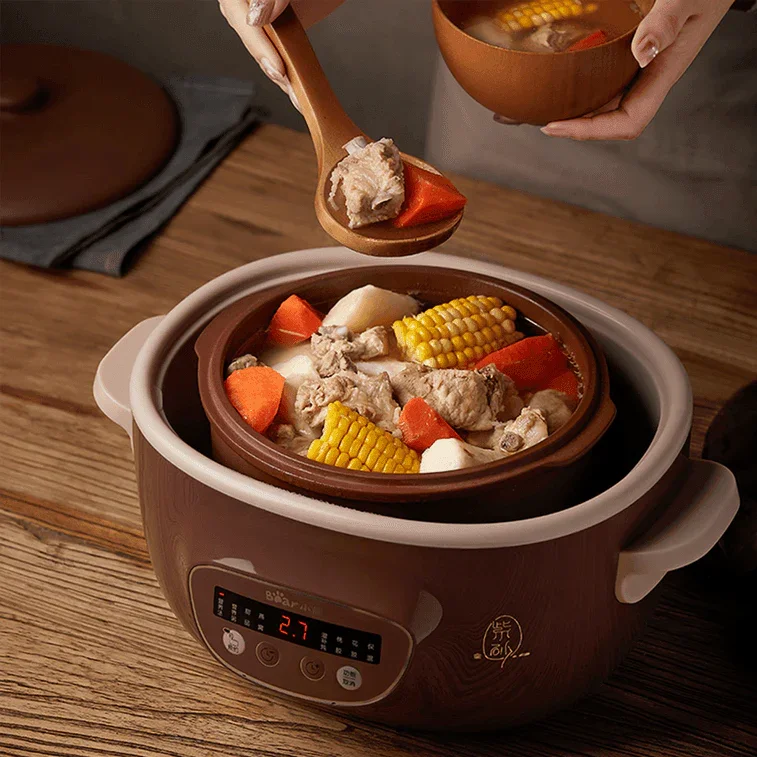 Bear DDZ-C25R7 Electric Stew Pot | 2.5L | Purple Clay | 4 Mini Pots | 110V
