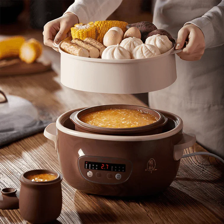 Bear DDZ-C25R7 Electric Stew Pot | 2.5L | Purple Clay | 4 Mini Pots | 110V