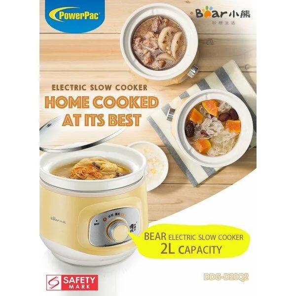 Bear DDG-D20Q3 Electric Slow Cooker | 2.0L | Ceramic Pot | 3-Heat | Tempered Glass Lid | 175W | 110V