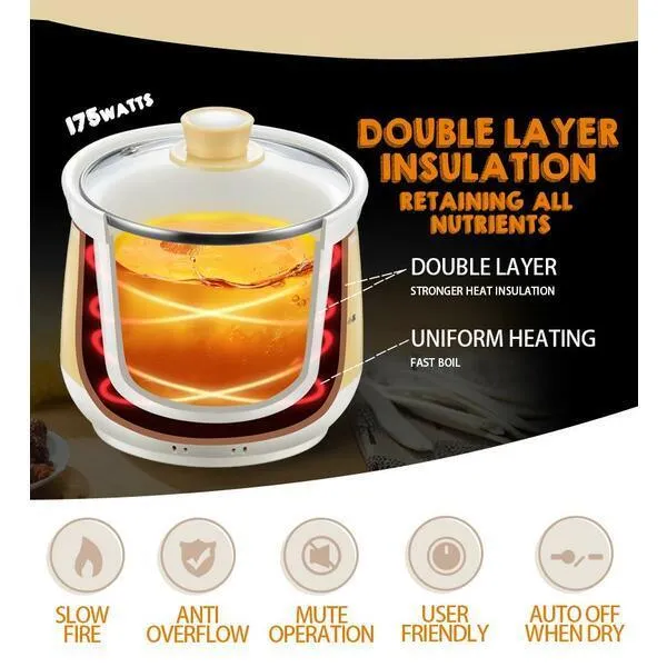 Bear DDG-D20Q3 Electric Slow Cooker | 2.0L | Ceramic Pot | 3-Heat | Tempered Glass Lid | 175W | 110V