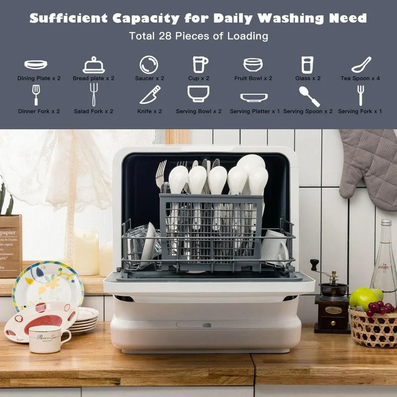 Countertop Dishwasher FP10015,Portable Air Drying 5 Programs with 7.5L Water Tank