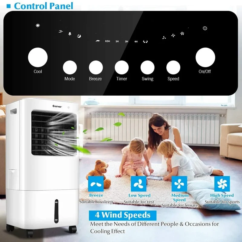 COSTWAY Evaporative Cooler, 3-in-1 Cooler, Fan and Humidifier EP24513US-WHA