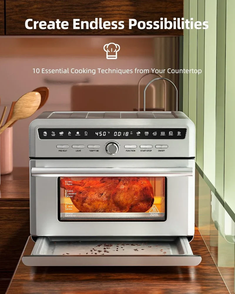 Costway EP24944 Air Fryer Oven | 26.4QT | 10-in-1 | 1800W | Stainless Steel | 120V