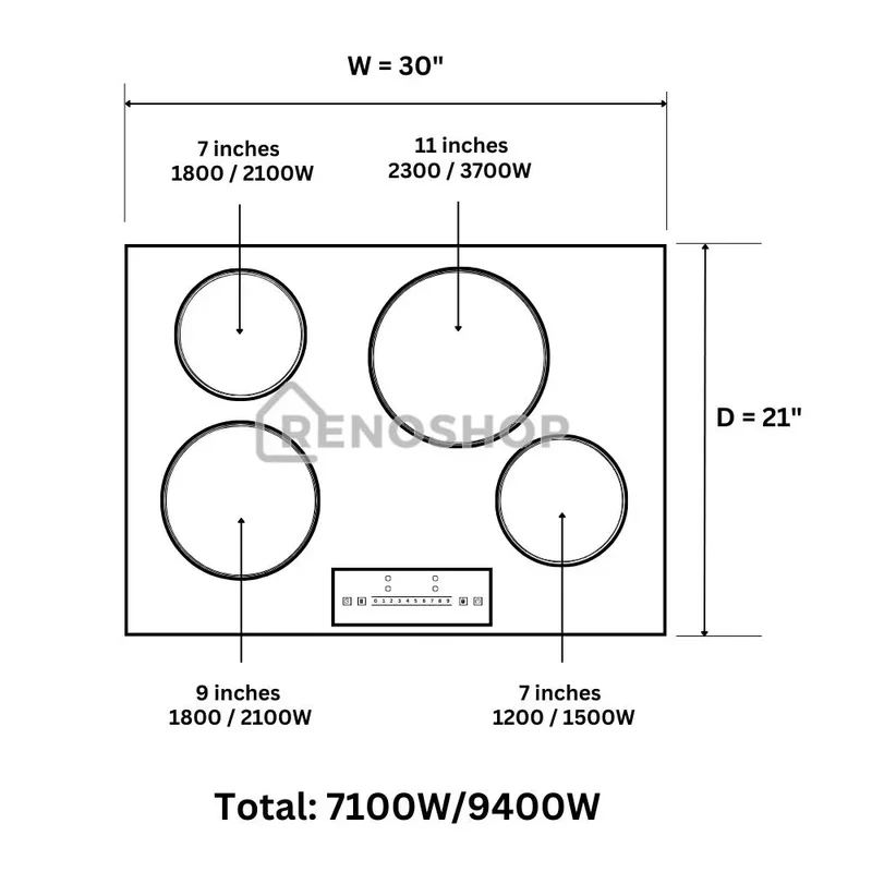 Thor TIH30 Induction Cooktop | 30" | 4 Elements | 9 Power Levels | Touch Control | 240V