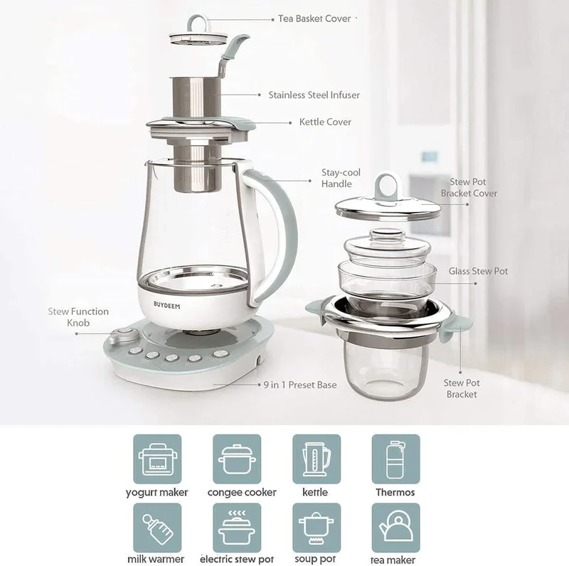 Buydeem K2683 Health Kettle | 1.5L | 9-in-1 | Pot-in-Pot | Schott Glass | 110V