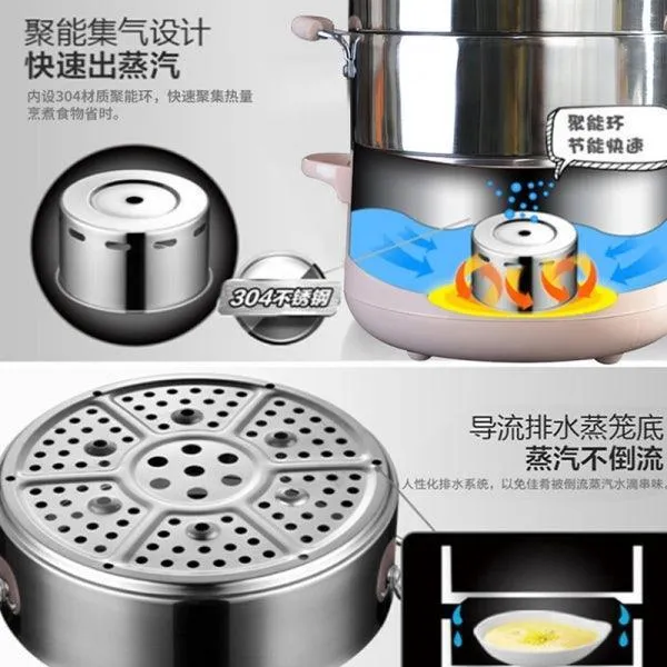 Bear DZG-A80A2 Electric Steamer | 5-in-1 | 8L | 304 S/S | 3-Level Heat | Dry-Burn Protection | 110V