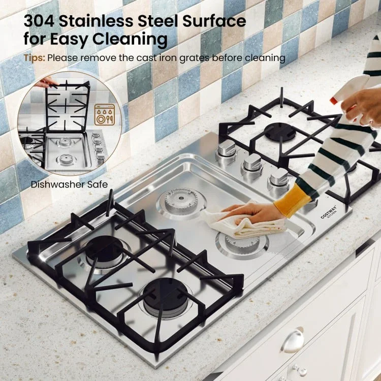 Costway Gas Cooktop CGC430, with 4/6 Powerful Burners and ABS Knobs，30/36 Inch