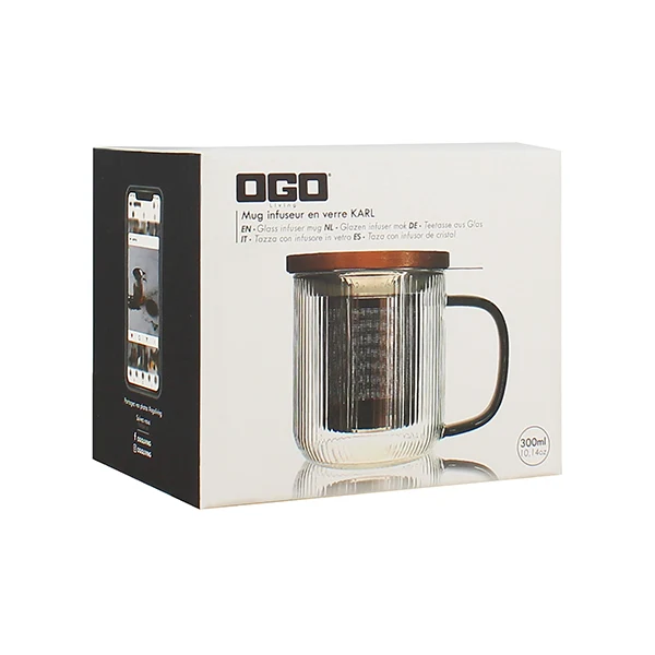 Tisanière mug Karl en verre borosilicate anse gris fumé 300 ml Ogo