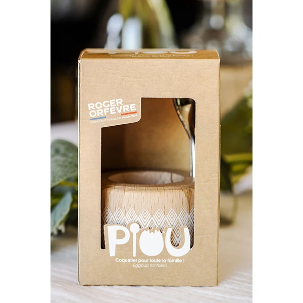Coffret coquetier et cuillère Piou Plume hêtre naturel Roger Orfèvre