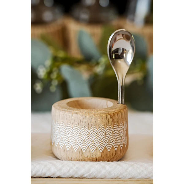 Coffret coquetier et cuillère Piou Plume hêtre naturel Roger Orfèvre