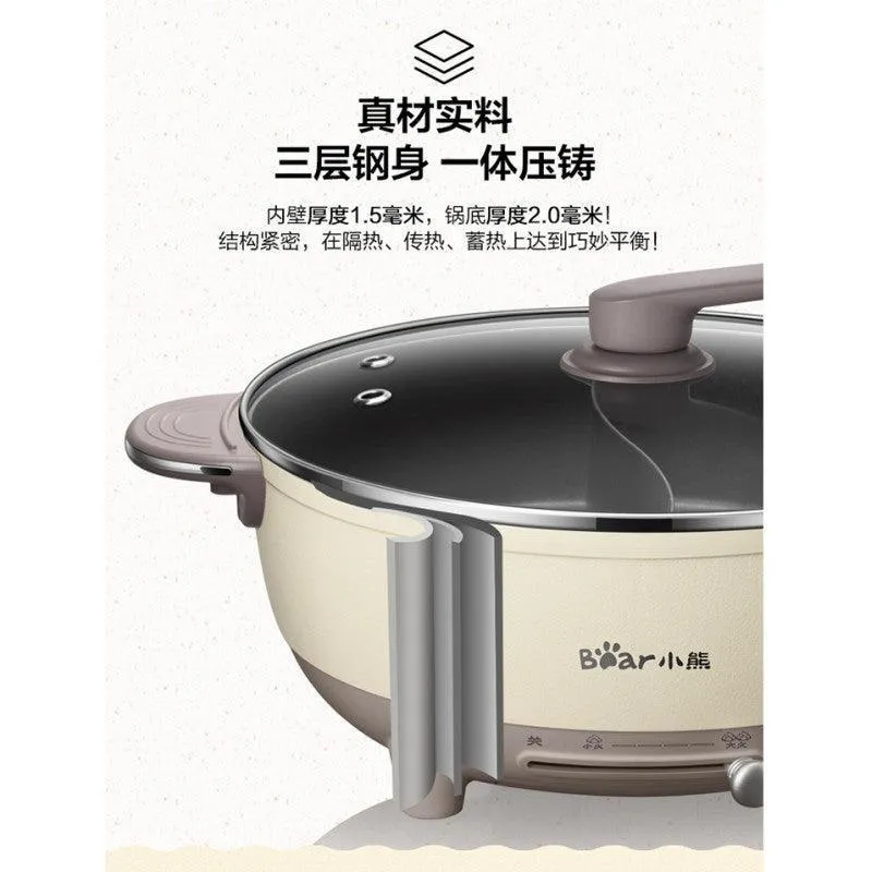 Bear DHG-B60R6 Electric Hot Pot | 6L | 1500W | Divider | 0-210°C | 3-Layer Steel | Over-Temp Protection