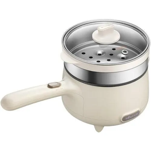 Bear DRG-C12S1 Electric Cooking Pot | 1.2L | 2-in-1 Ramen & Shabu Shabu | S/S Steamer | 300-600W | Beige | Overheating Protection