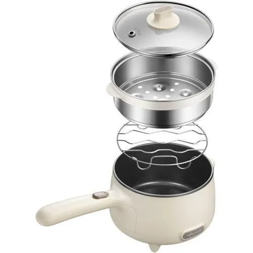 Bear DRG-C12S1 Electric Cooking Pot | 1.2L | 2-in-1 Ramen & Shabu Shabu | S/S Steamer | 300-600W | Beige | Overheating Protection