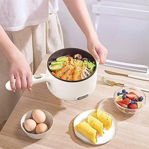 Bear DRG-C12S1 Electric Cooking Pot | 1.2L | 2-in-1 Ramen & Shabu Shabu | S/S Steamer | 300-600W | Beige | Overheating Protection