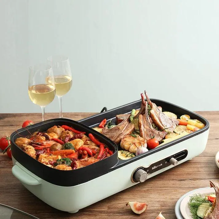 Bear DKL-C16C2 Korean BBQ & Hot Pot | 2-in-1 | 3.4L | 1800W | Non-Stick | Apple Green | Serves 3-8