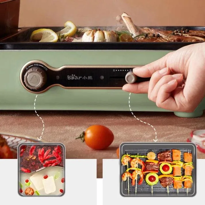 Bear DKL-C16C2 Korean BBQ & Hot Pot | 2-in-1 | 3.4L | 1800W | Non-Stick | Apple Green | Serves 3-8