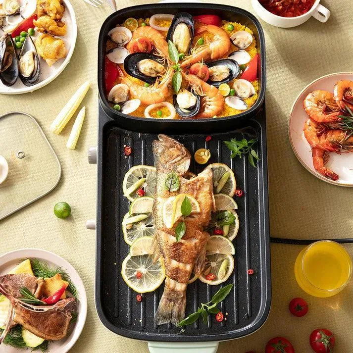 Bear DKL-C16C2 Korean BBQ & Hot Pot | 2-in-1 | 3.4L | 1800W | Non-Stick | Apple Green | Serves 3-8