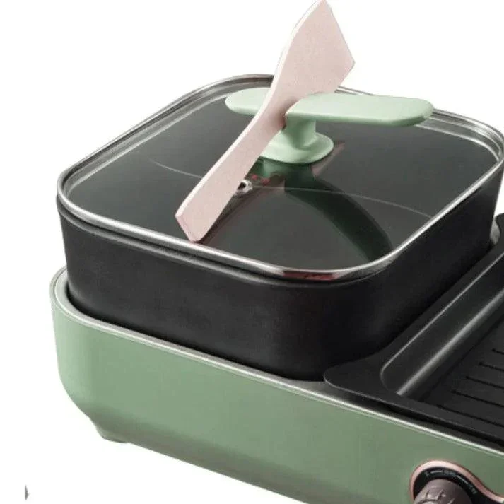 Bear DKL-C16C2 Korean BBQ & Hot Pot | 2-in-1 | 3.4L | 1800W | Non-Stick | Apple Green | Serves 3-8