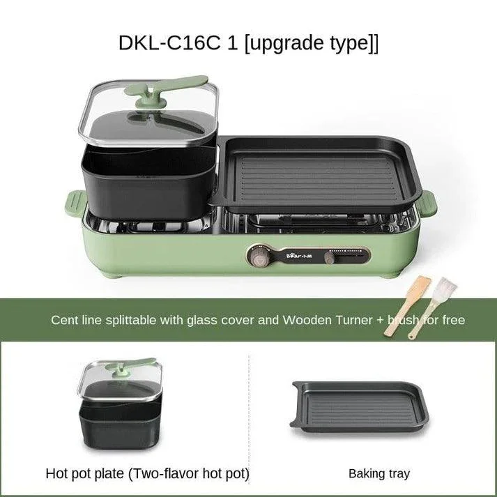 Bear DKL-C16C2 Korean BBQ & Hot Pot | 2-in-1 | 3.4L | 1800W | Non-Stick | Apple Green | Serves 3-8