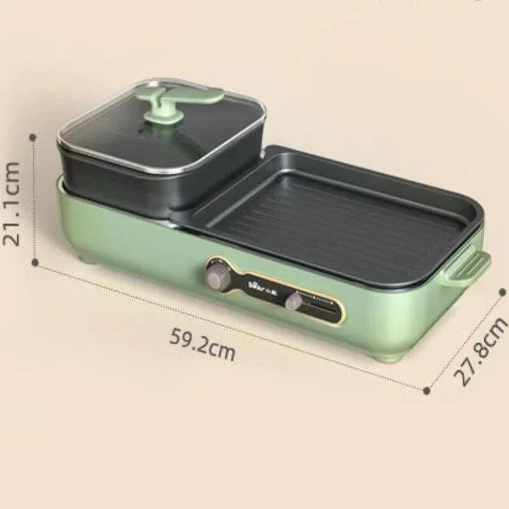 Bear DKL-C16C2 Korean BBQ & Hot Pot | 2-in-1 | 3.4L | 1800W | Non-Stick | Apple Green | Serves 3-8