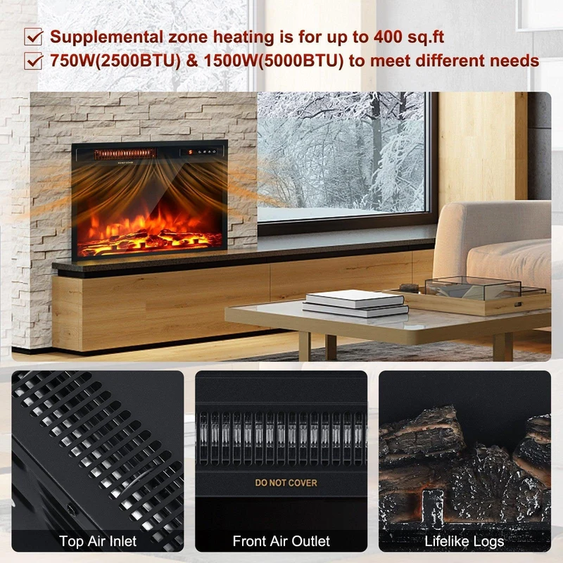 Electric Fireplace Heater FP10046US,Freestanding and Recessed 18 Inch 1500W