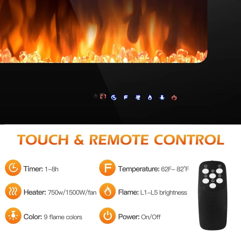 Electric Fireplace EP23236US,Insert Wall Mounted with Timer,36 Inch