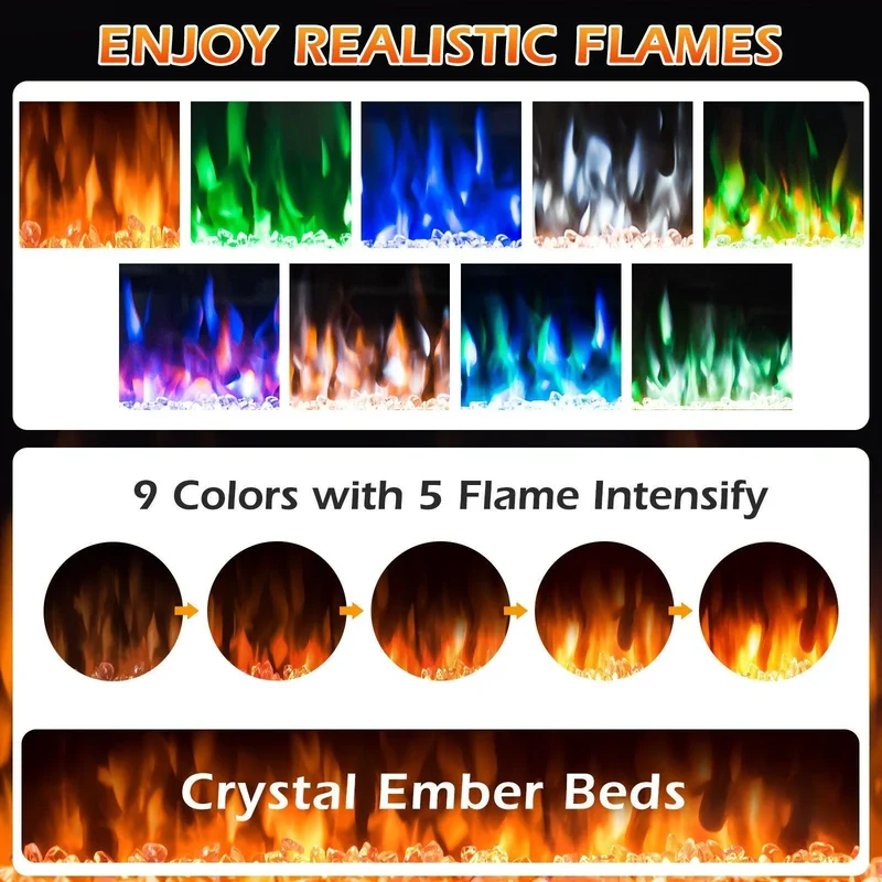 Electric Fireplace EP23236US,Insert Wall Mounted with Timer,36 Inch