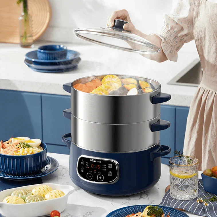 Bear DZG-D80J4 Electric Steamer | 24CM | 2-Layer | Stainless Steel | Hot Pot | 110V