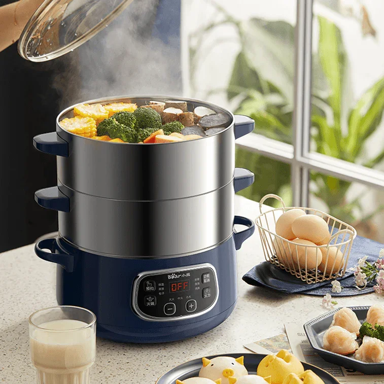 Bear DZG-D80J4 Electric Steamer | 24CM | 2-Layer | Stainless Steel | Hot Pot | 110V