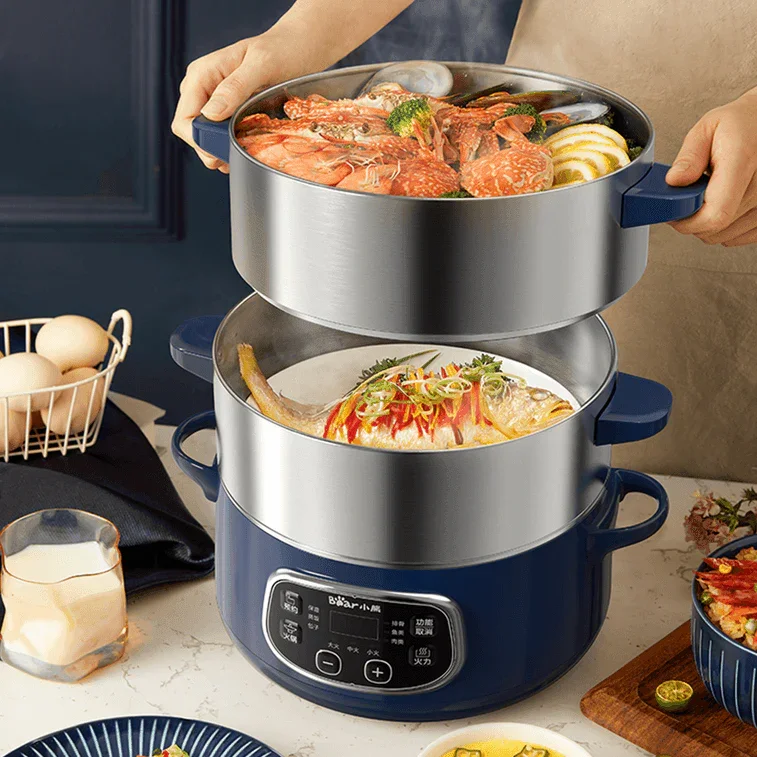 Bear DZG-D80J4 Electric Steamer | 24CM | 2-Layer | Stainless Steel | Hot Pot | 110V