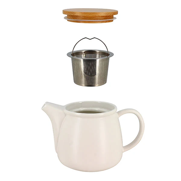 Théière Mona en porcelaine blanche et couvercle en bois de hêtre 1L Ogo