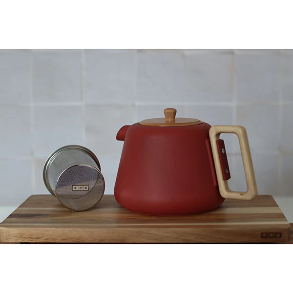 Théière Viggo en fonte et bois d'hévéa 1 L paprika Ogo