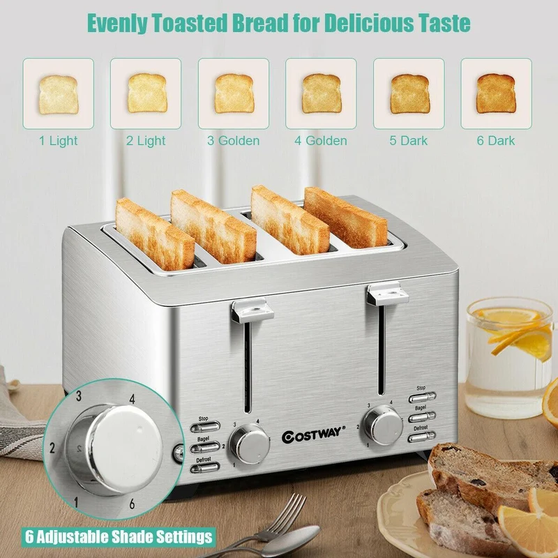 Extra-Wide Slot Stainless Steel 4 Slice Toaster 36405729