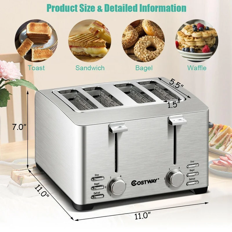 Extra-Wide Slot Stainless Steel 4 Slice Toaster 36405729