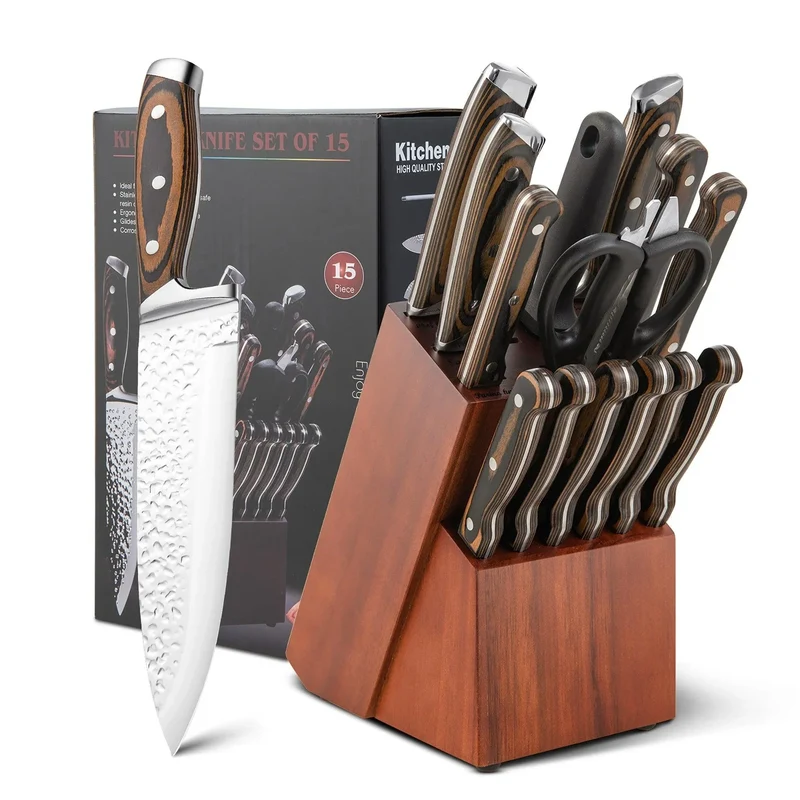 Costway 15 Pieces Stainless Steel Knife Block Set with Ergonomic Handle 60715928