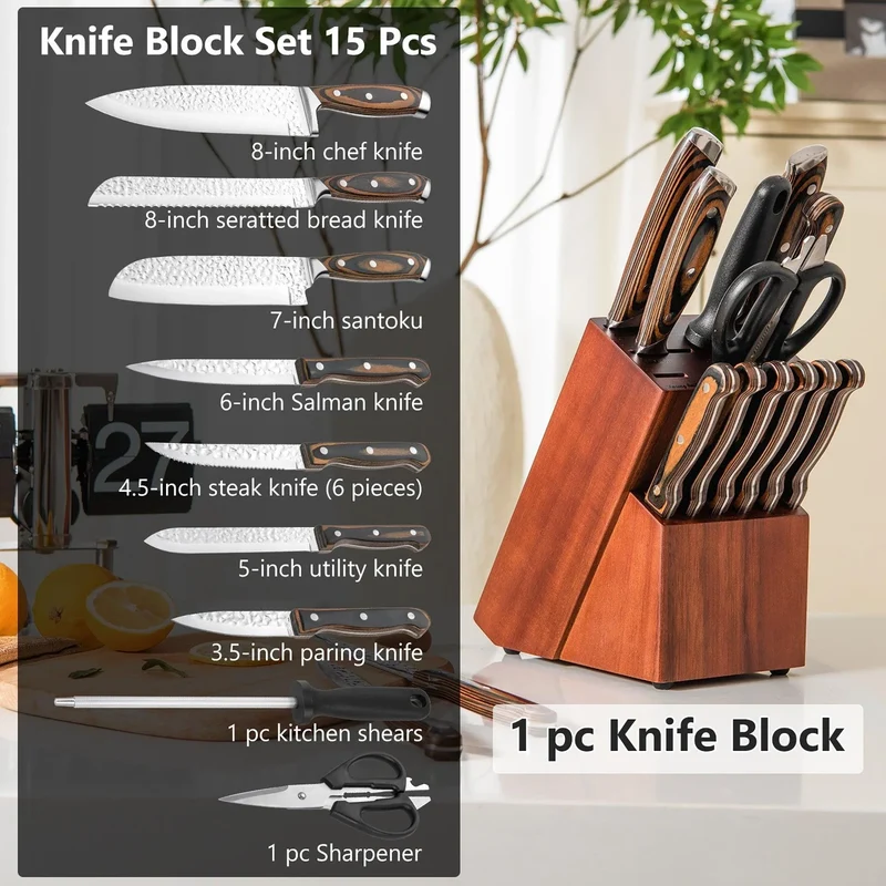 Costway 15 Pieces Stainless Steel Knife Block Set with Ergonomic Handle 60715928
