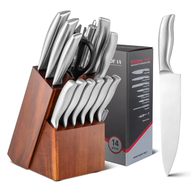 Costway 14-Piece Stainless Steel Knife Block Set with Sharpener 70435961