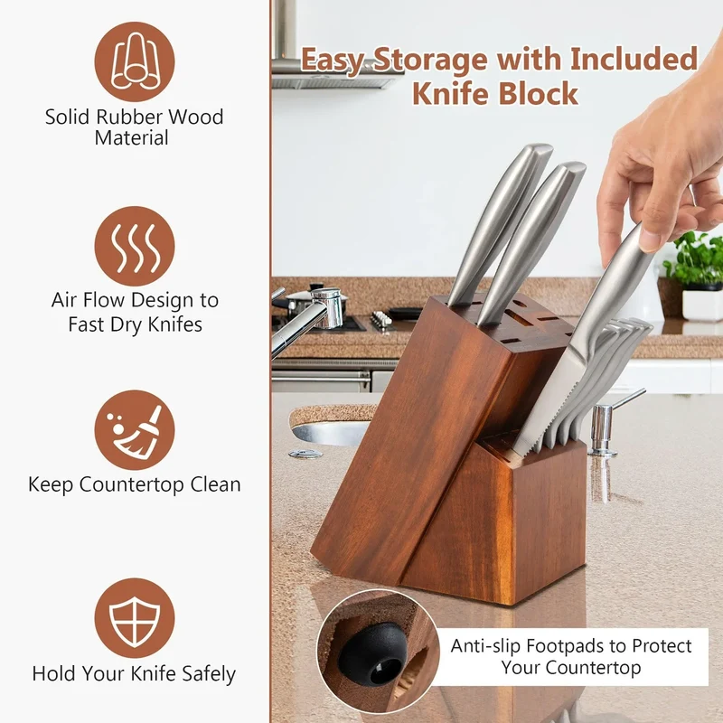 Costway 14-Piece Stainless Steel Knife Block Set with Sharpener 70435961
