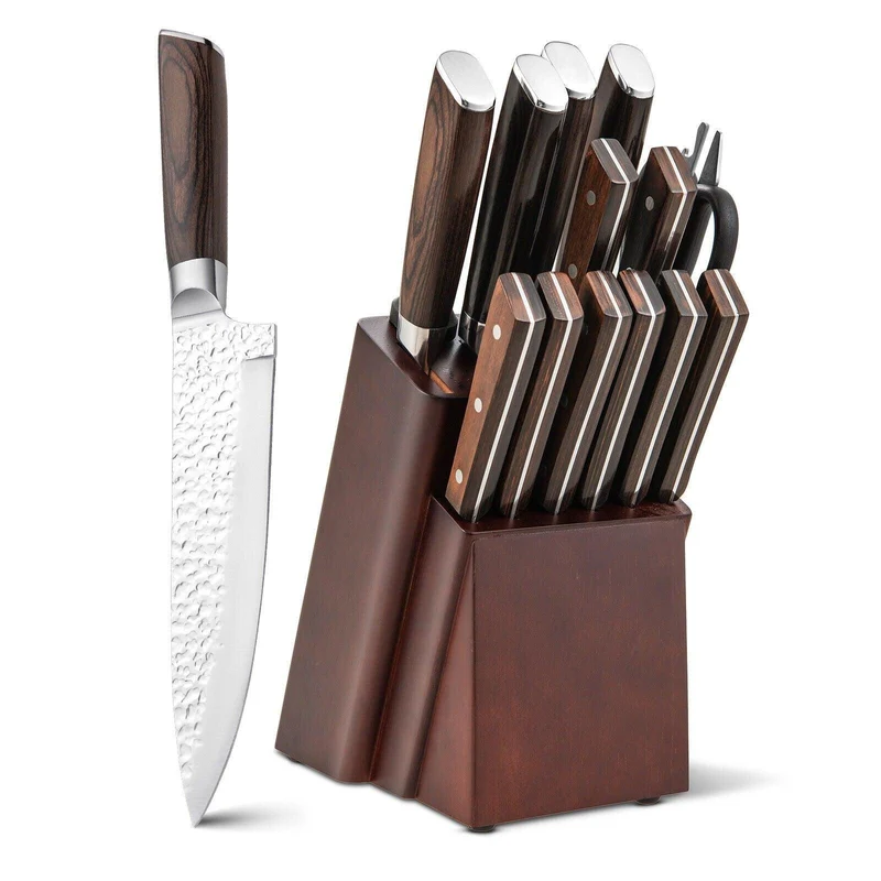 Costway 15 Pieces Stainless Steel Knife Block Set 95032687 with Ergonomic Handle