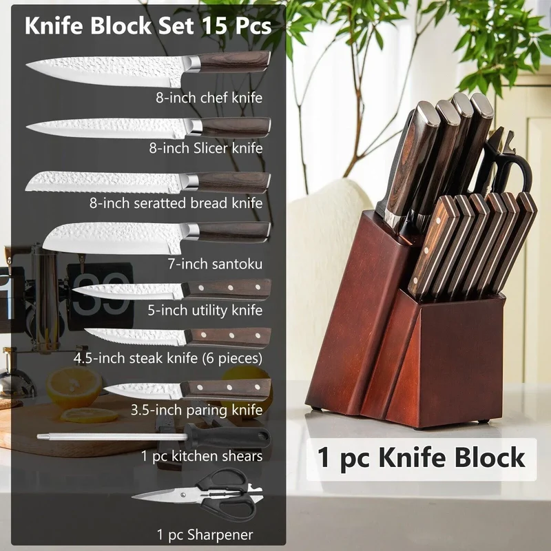Costway 15 Pieces Stainless Steel Knife Block Set 95032687 with Ergonomic Handle
